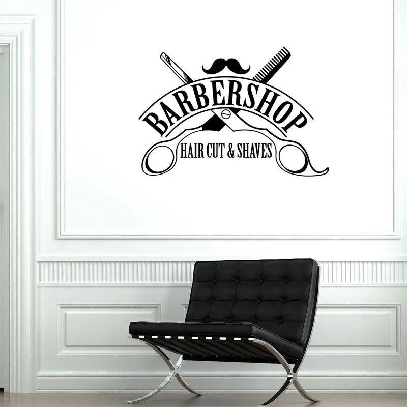 Barbershop стрижка побрился Салон стикер на стену виниловое внутреннее окно Декор наклейки Парикмахерская магазин знак фрески пользовательское имя магазина 3798