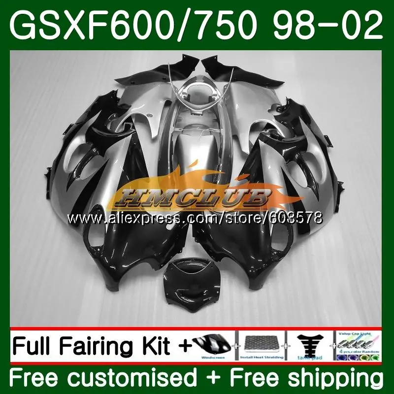 Корпус для Suzuki Katana GSXF 600 750 GSXF600 98 99 00 01 02 2CL. 0 GSX600F GSXF750 1998 1999 2000 2001 2002 обтекателя серебристо-черного цвета - Цвет: No. 1