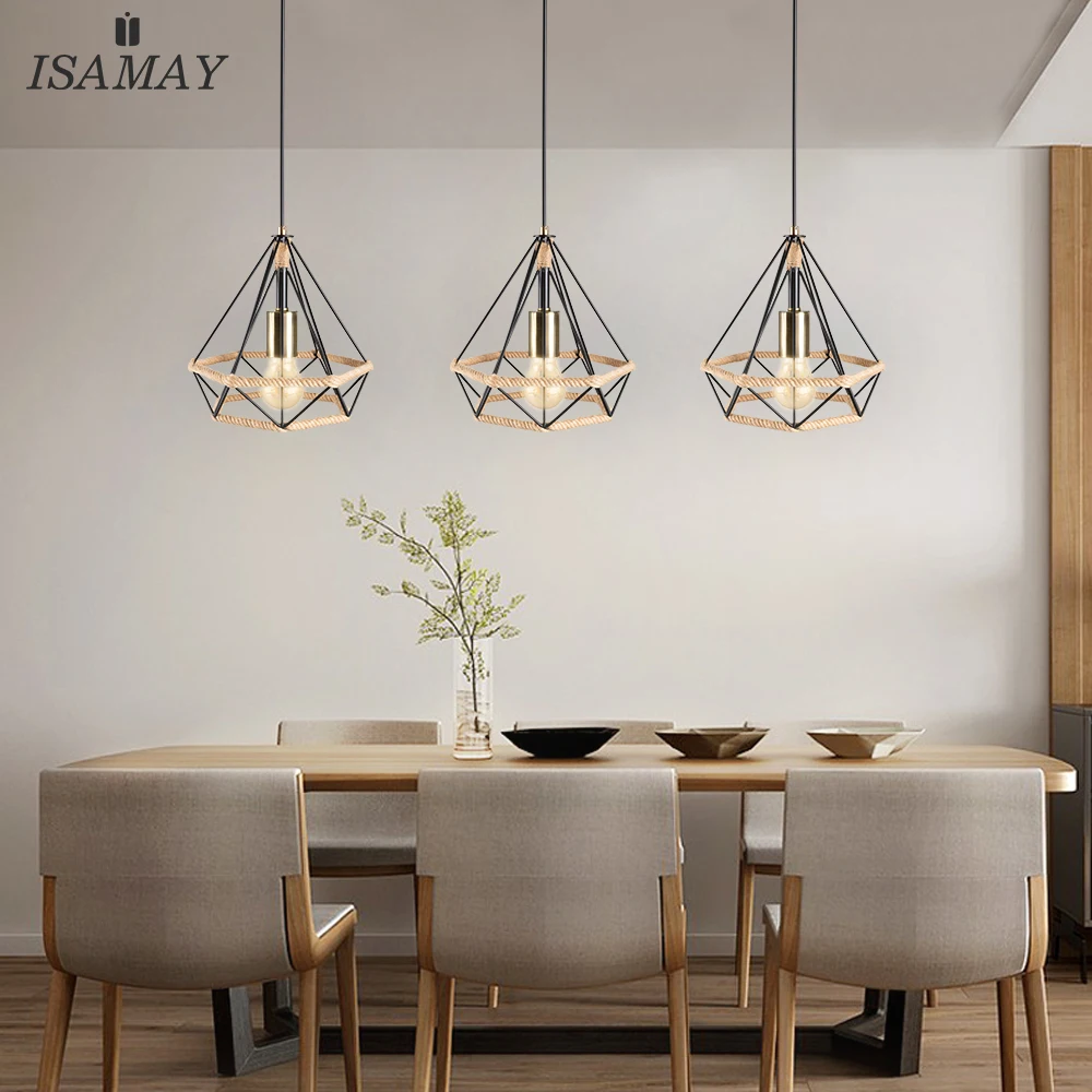 Vintage Simple Style Pendant Light Adjustable Cord Polygon Hanging Lamp 1-Light Ceiling Light Fixtures for Dining Room Bedroom afbeelding