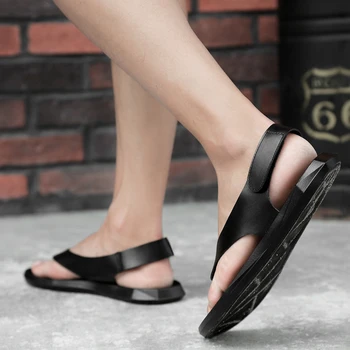 

Men Sandals Summer Leather Slippers Outdoor Breathable Beach Shoes Flip Flops Antiskid Slides Couples Crocse Flats Men Sandals