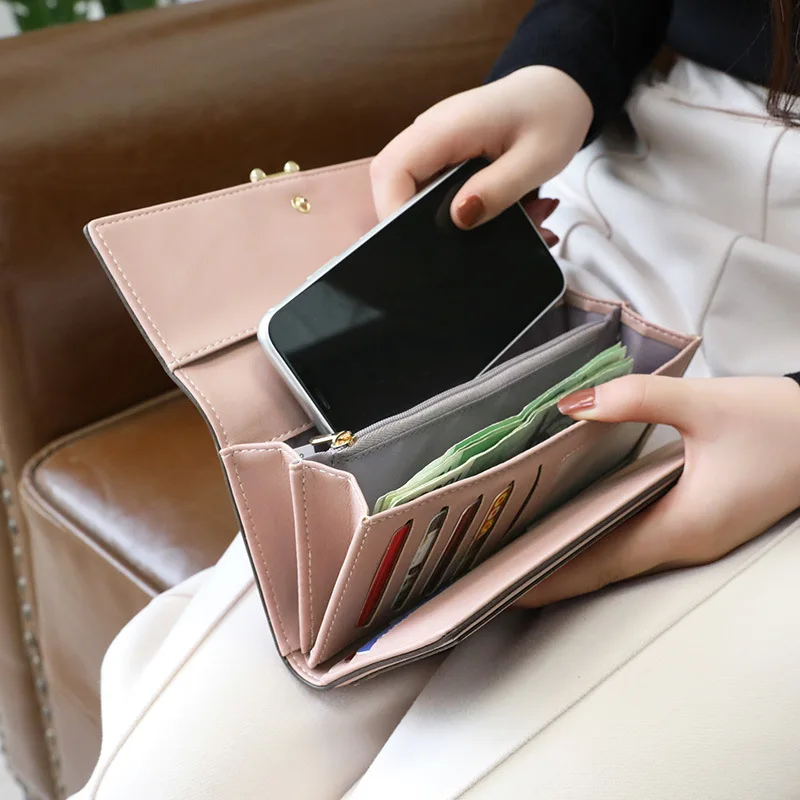 Long Clutch Womens Wallet Card Holder Phone Ladies Wristlet Slim Wallet Female Coin Leather Wallets and Purses for Women Bags