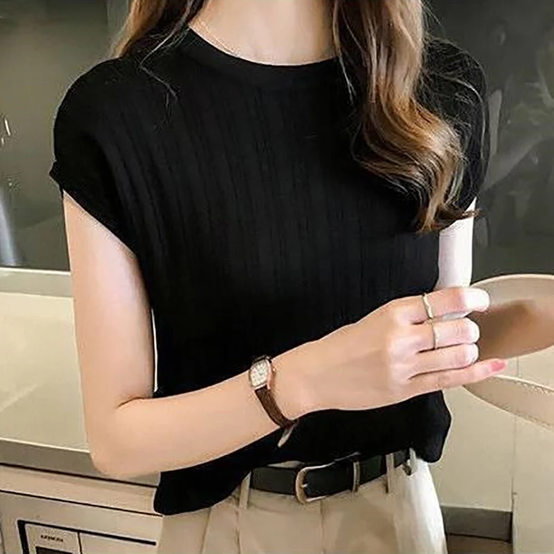 Poleras Mujer De Moda Женский пуловер Повседневный Круглый вырез короткий рукав базовые Топы офисные женские элегантные хлопковые футболки