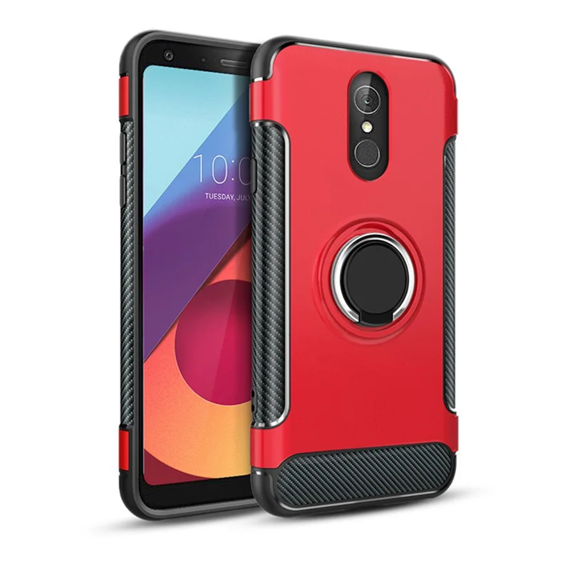 Q8 корпус для LG Q7 армированный чехол-накладка полная защита кольцо магнетизм держатель телефона задняя оболочка СПС LG Q8 Q 7 8 ThinQ Coque Funda - Цвет: Красный