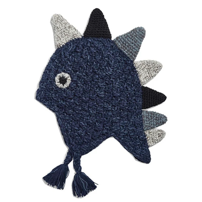 Cute Dinosaur Double Layer Winter Warnm Hat For Boys Girls Knitted Wool Hat Earmuffs Hat Children Autumn Winter Keep Warm Caps