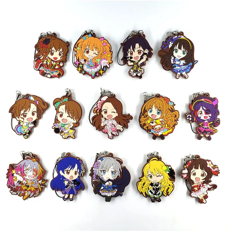 

14pcs/lot The idolm ster cinderella Original Japanese anime figure rubber Silicone mobile phone charms/key chain/strap D447