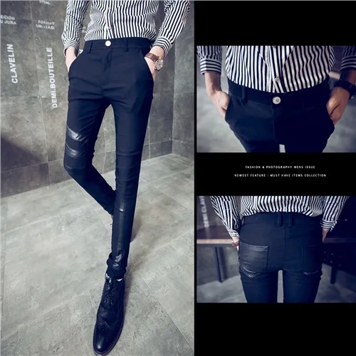 

2019 Autumn Cool Fight Skin Design Men Low-Rise Skinny Pants Slim Fit Hair Stylist Embroidery Trend MEN'S Long Trousers