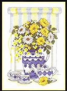 

FF WY Lovely Counted Cross Stitch Kit Teatime Floral Yellow Flower Flowers Bouquet Vase dim 6790 06790