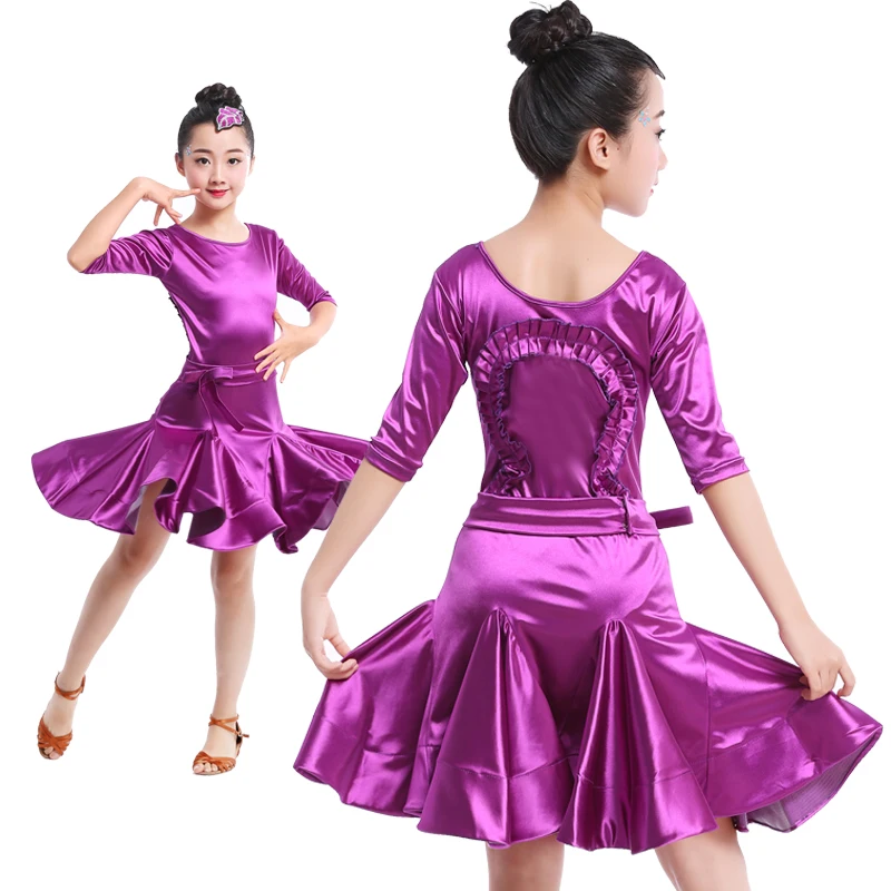 

Ballroom and Latin Standard Dance Competition Dress for Children Girl Stage Performance Costumes Latin Skirt 5 Colors D0009
