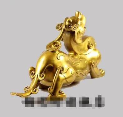 16 ''Китай античная бронза благоприятное животное Собака Лев Статуэтка единорога цилинь Статуэтка Женщины Бронзовый Искусство точек