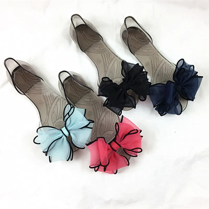 

2019 summer new fish mouth flat butterfly results frozen beach flowers crystal transparent shoes