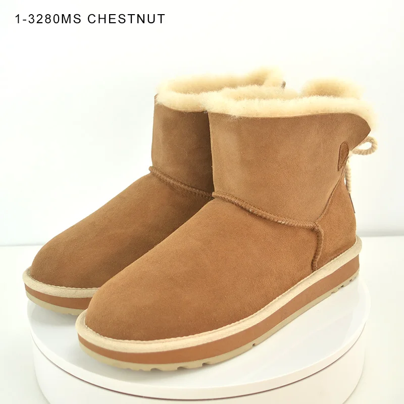 1-3280MS Chestnut INOE/Модные женские зимние ботильоны из овечьей кожи и замши с подкладкой из натурального меха; короткие зимние ботинки; высокое качество; распродажа - Цвет: 1-3280MS Chestnut