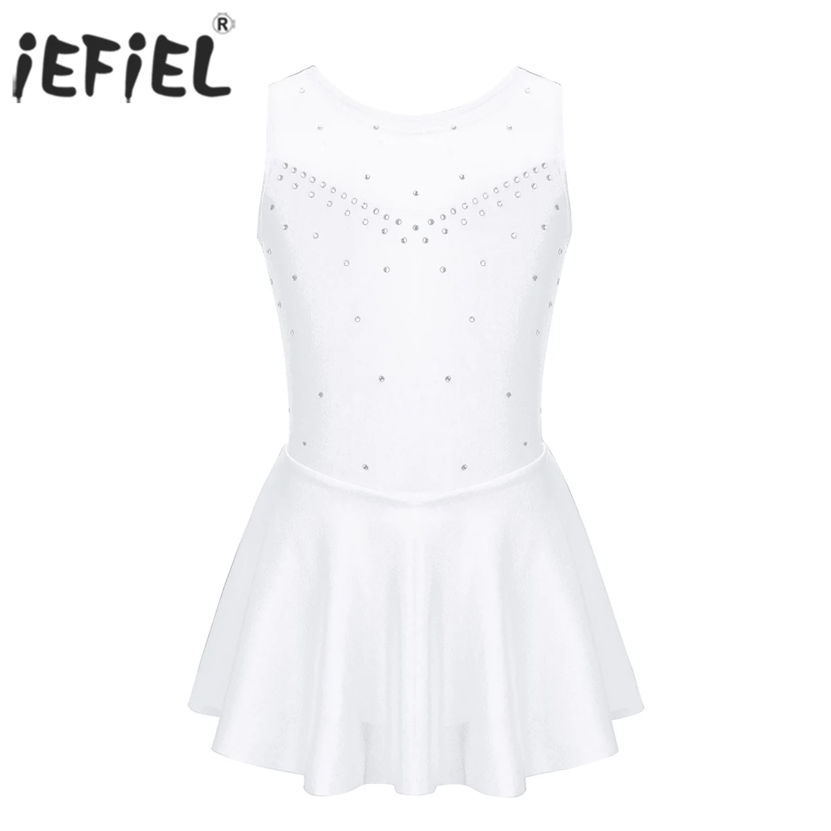

iEFiEL Kids Girls Sparkly Rhinestone Tulle Back Figure Ice Skating Roller Skating Ballet Dance Leotard Gymnastics Leotard Dress