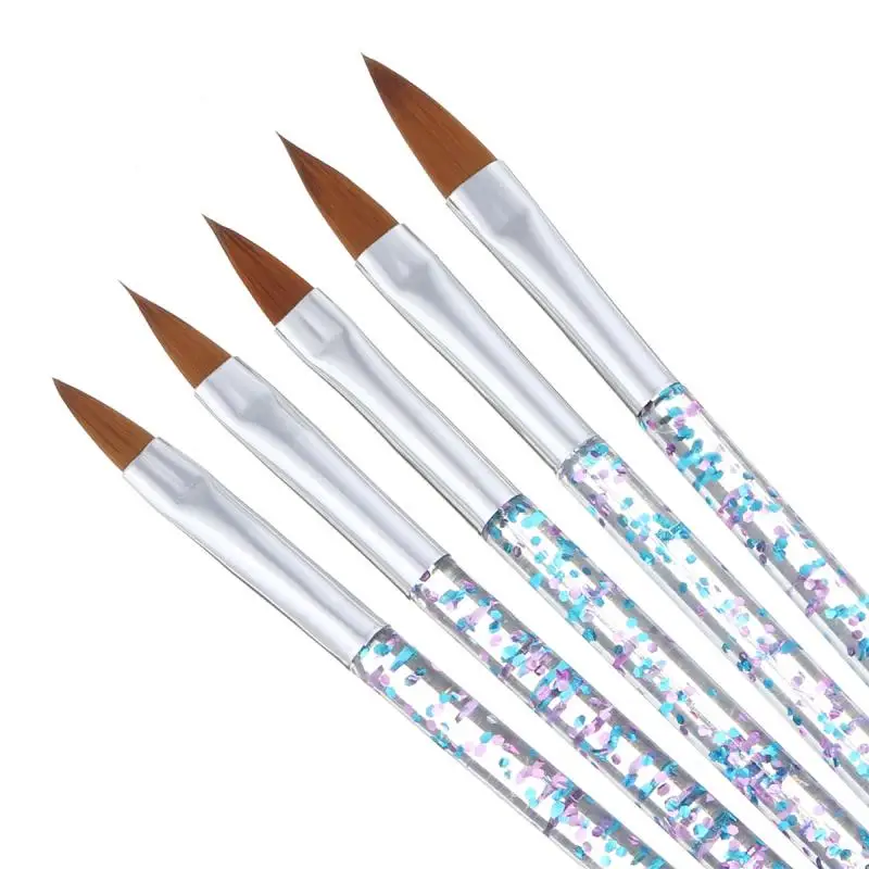 5 uds. De cepillo de escultura arte de uñas, juego de herramientas para manicura, mango de cristal, Gel acrílico UV, pluma con brillo para tallado