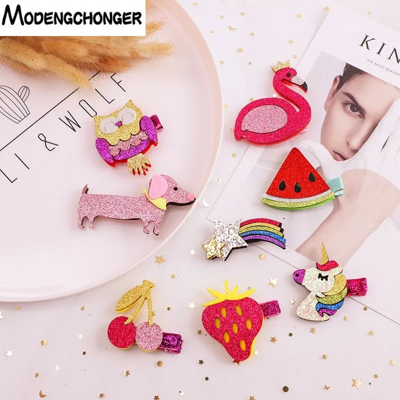 

1Pcs New Cute Sequins Rainbow Unicorn Girl Hair Barrettes Kid Cute Cartoon Head Clamp Hair Pin Snap Clip Korean Hair Accessories