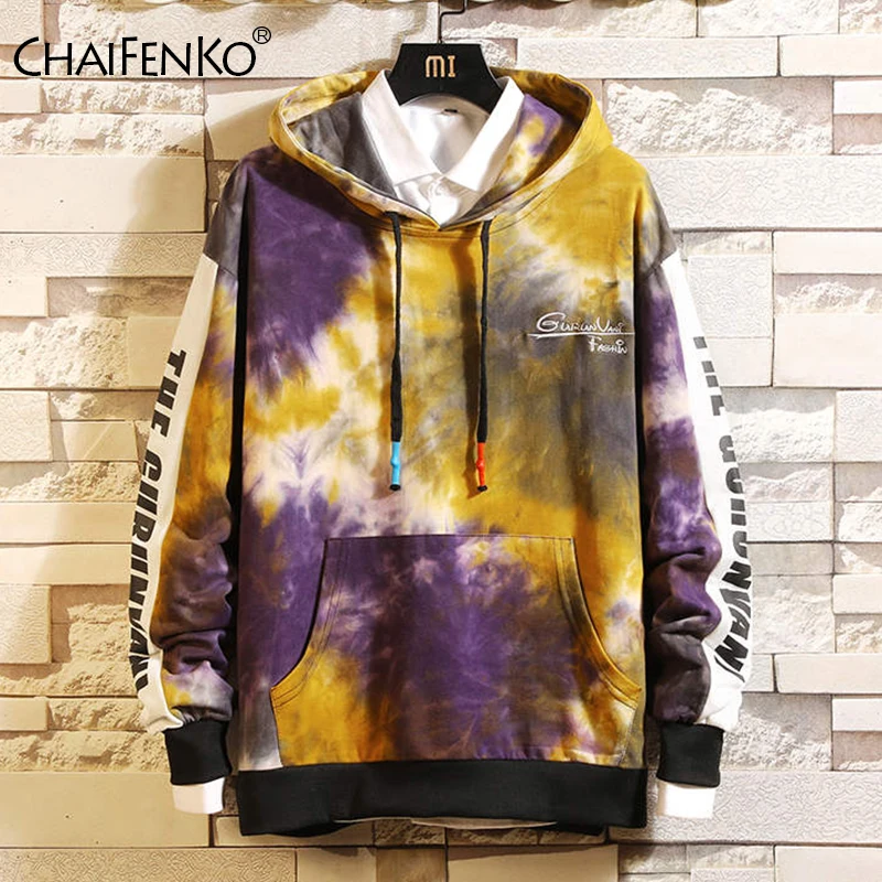 

CHAIFENKO 2020 New Winter Oversized Loose Men's Hoodies Tie Dye Hip Hop Sweatshirt Male Harajuku Japanese Streetwear Hoodie Men