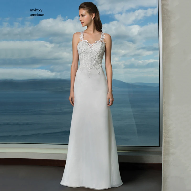 

Sleeveless Organza V-neck Sexy Sweep Train Floor-length Backless Cap Sleeve Bride Dress Lace Wedding Dress 2019 Simple Plus Size