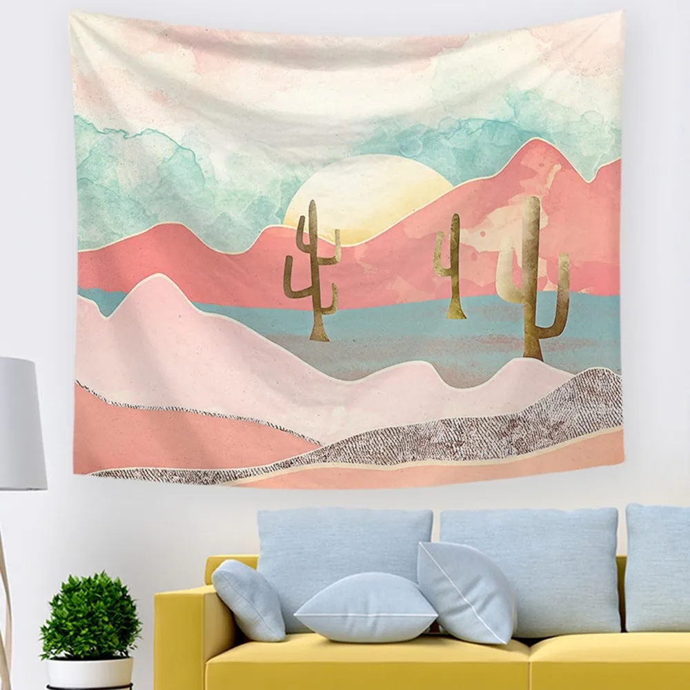 New 100*70CM Bohemian Mountain Sun Print Tapestry Hippie Mandala Wall Hanging Background Decor Sofa Cover Yoga Mat Home Decor - Цвет: 4