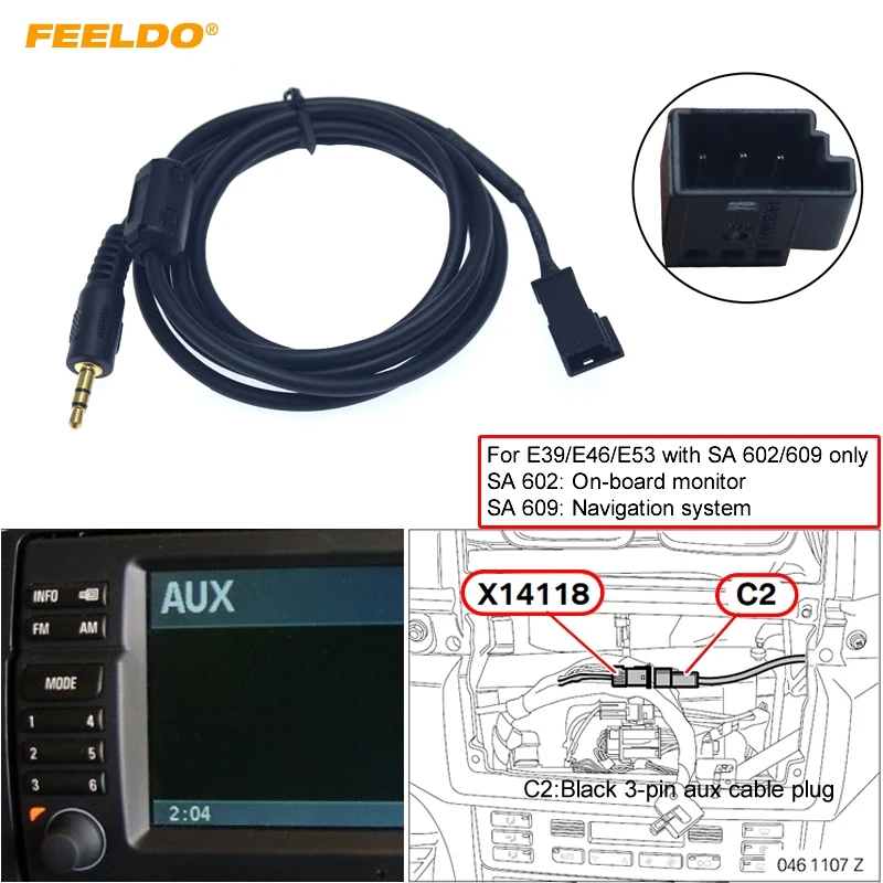 

FEELDO 1PC 3.5mm Male Connector To 3-Pin AUX Connector Wiring Harness For BMW E39/E46/E53 With Navigation System(SA 602/609)