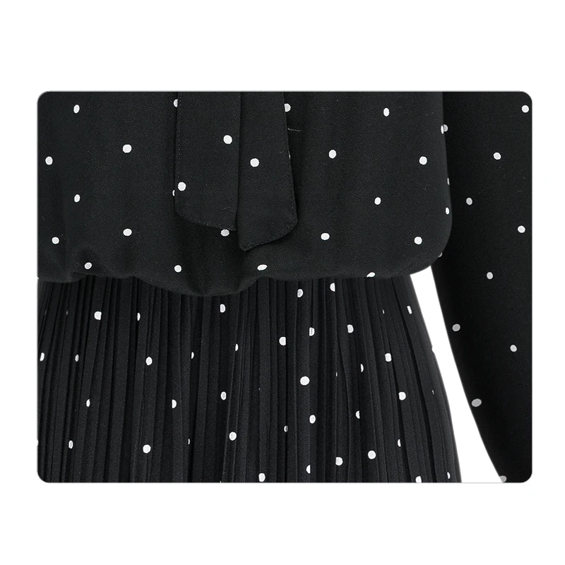 Big Promo hOyep Blusas femininas elegant women dress 2019 long sleeve dress women long dress dot bow black chiffon dresses 3XL plus size 1475 45