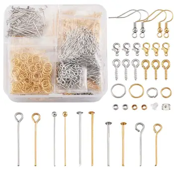 

1 Box DIY Jewelry Sets with Brass Earring Hooks & Ball Head Pins & Crimp Beads,Ear Nuts Round Rings & Clasps Jewelry Accessories