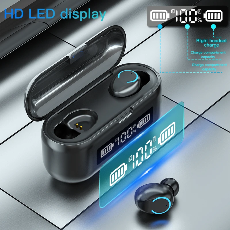 Unique 9 43 Wireless Bluetooth Headset Headphones LED Power Display Mini Touch Earbud Earphone With 2000 mA Charging Compartment