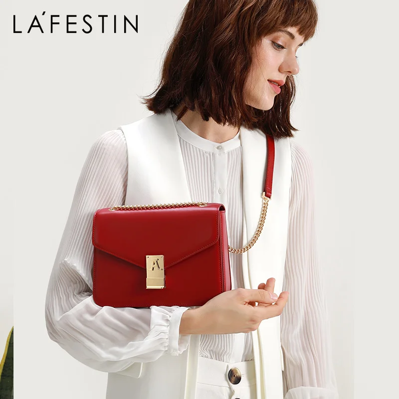 LAFESTIN оригинальные Брендовые женские сумки новые кожаные модные сумки через плечо дикая цепь сумка почтальон темперамент маленькая квадратная сумка