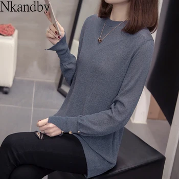 

Nkandby Plus Size Bright Silk Pulllover Women 2020 Spring Fashion Korean Solid Sweaters Oversize Knitwear Loose Ladies Knit Top