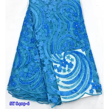 

Wholesale high quality sequence African french net mesh tulle velvet lace embroidered sequins fabric for dress sewing materials