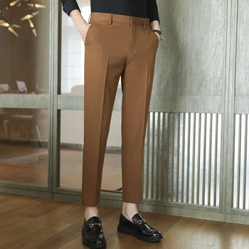 남성용 원피스 바지, 한국 럭셔리 의류, 드레이프 세트 바지, 슬림핏 발목 길이, 올 매치, 하이 퀄리티