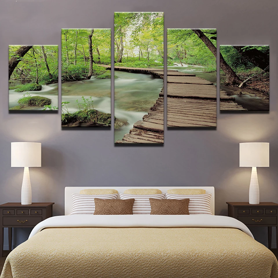 

Modular Canvas HD Prints Posters Home Decor Wall Art Pictures 5 Pieces Forest Plank Road Paintings No Frame