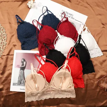 

Women's V Neck Lace Tube Tops Sexy Padded Tank Crop Top Slim Lace Bra Lace bralette crop top Ladies Underwear Sexy