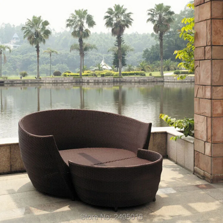 2 Pcs Set Patio Furniture Outdoor Lawn Halaman Belakang Tepi Kolam Renang Taman Anyaman Rotan Bulat Sofa Daybed Tempat Duduk Memisahkan Bantalan Kursi Sun Loungers Aliexpress