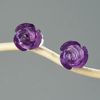 

Original design mini Quartz Amethyst rose flower earrrings 925 sterling silver natural stone stud earrings fine jewelry