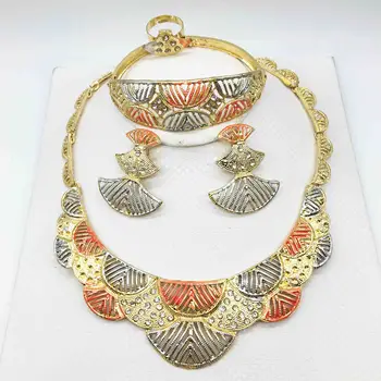 

Fashion Wedding Bridal Crystal Rhinestone Jewelry Sets African Beads Dubai Gold Color Statement Jewellery Costume