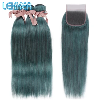 

Lekker Hair Brazilian Straigtht Bundles with Closure Free Part Pre-Colored Remy Human Hair Blue Hair Extension 10-26 inches