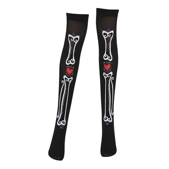 

Fashion Women Over The Knee Stockings High Thigh Running Sock Skull Skeleton Heart Printed Warm Leg Socks Halloween Cosplay