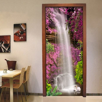 

Door Sticker 3D Stereo Waterfall Landscape Wallpaper Living Room Dining Room Home Decoration Decal PVC Self-Adhesive Door Paste