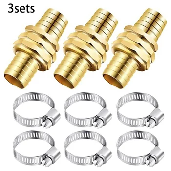 

3 Set 5/8" Garden Hose Repair Male & Female Mender With Stainless Clamps Hose Repair Kit Watering Equipment