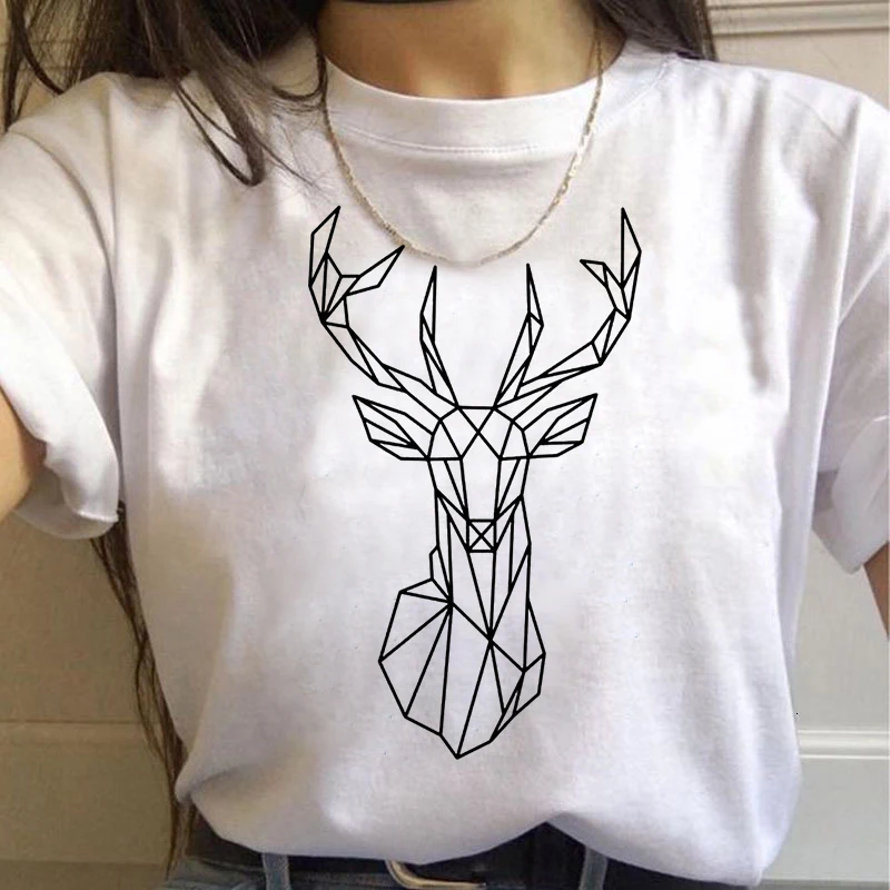

2020 Summer Women tshirt geometric animals Print Casual T-shirt O-Neck Short-sleeved Funny t-shirt Gift Lady Girl Top Tee