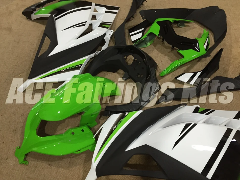 ABS обтекатель комплект для Kawasaki Ninja300 EX300 300R 2013, 13, 14, 15, 16, 17, обтекатели впрыска зеленого и белого цветов, Лидер продаж