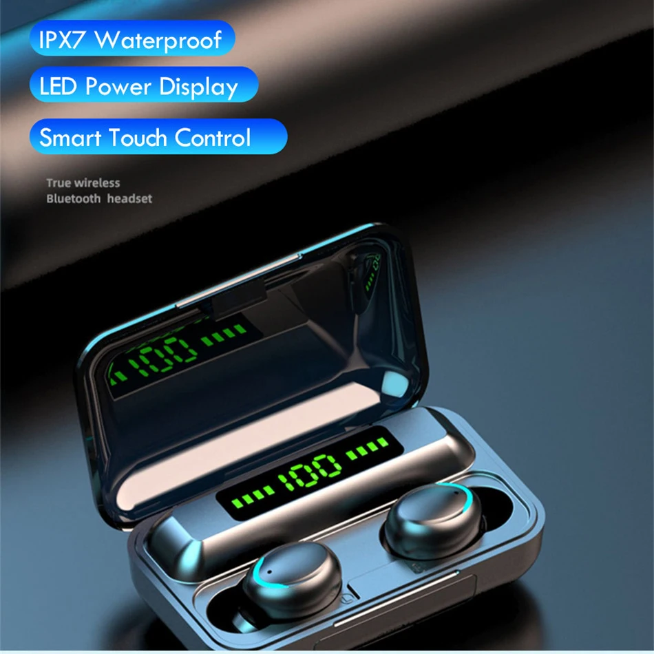 Беспроводные наушники F9 5 TWS Bluetooth 0 светодиодный дисплей 8D бас стерео мини