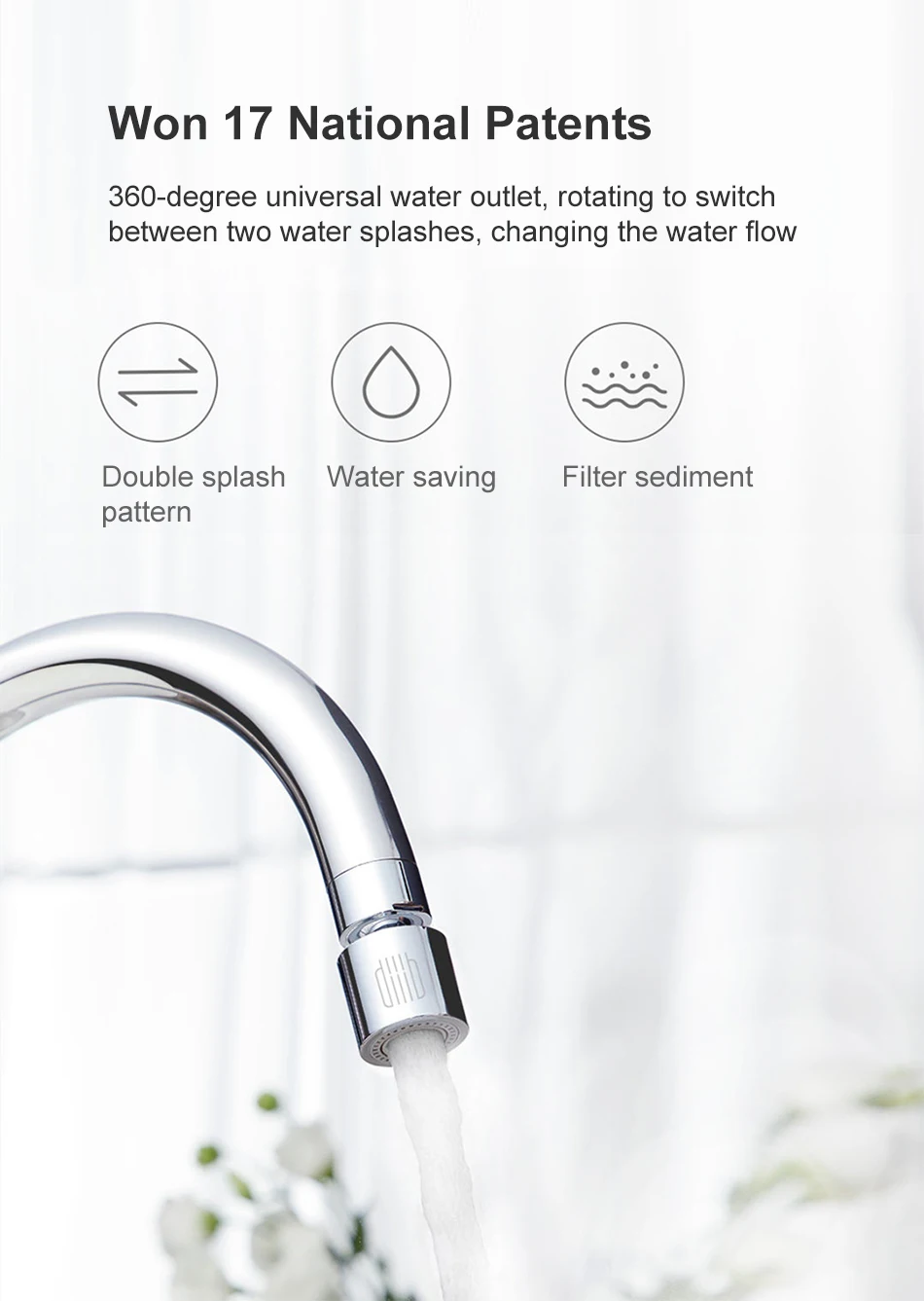 Youpin Diiib Daibai Kitchen Faucet Aerator Water Diffuser Tap Nozzle Bubbler 360 Water Saving Filter 2-Flow Splashproof Booster