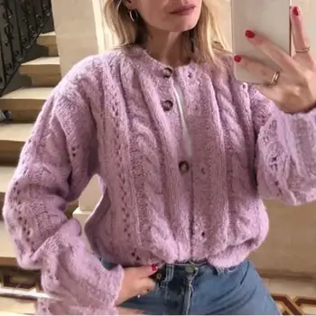 

2019 New Women Autumn Winter Casual Kintted Cardigans Sweater Retro Crocheted Soft Cardigans Sweater Long Sleeve Warm Top