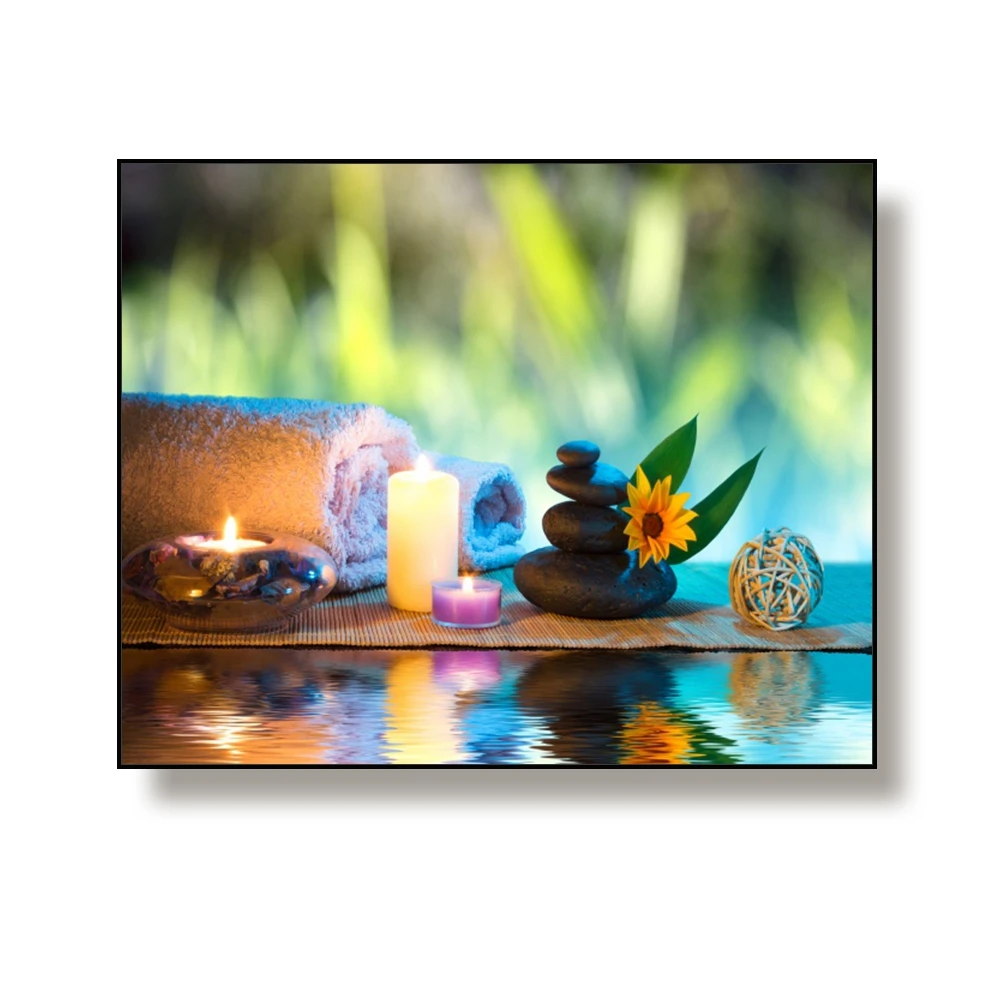Canvas Painting Bath towels & Bath salt stacked stones candle Art Poster Picture Wall Decor Modern Home Decoration For Bathroom