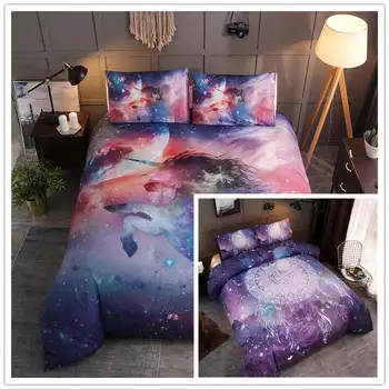 

Bedding Sets Universe Outer Space Themed Watercolor Unicorn Bed Linen 3D Galaxy Duvet Cover Pillowcase 2 or 3pcs No bed sheet