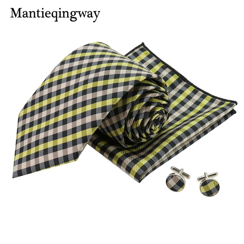 Mantieqingway 20 цветов плед печатных шеи галстуки карманные Квадратные запонки набор для мужчин формальный брак носовой платок из полиэстера+ галстук
