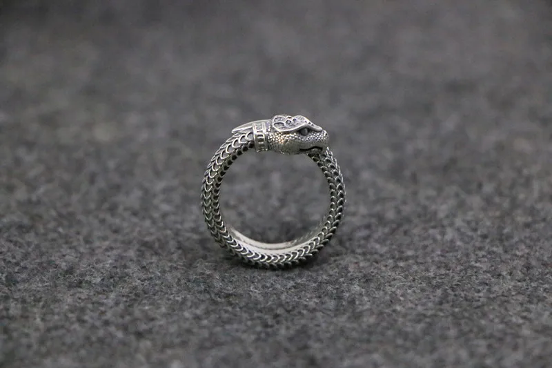 925 Sterling Silver Men Snake Vintage Thai Ring