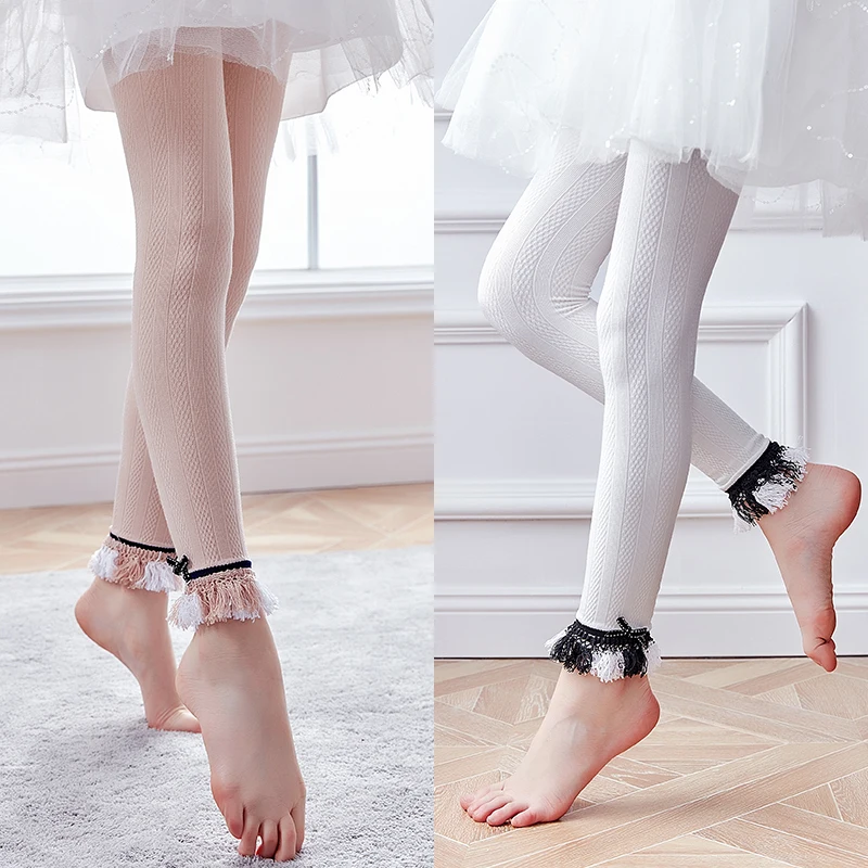 Детские танцевальные леггинсы для девочек плотные теплые с кружевом зимние