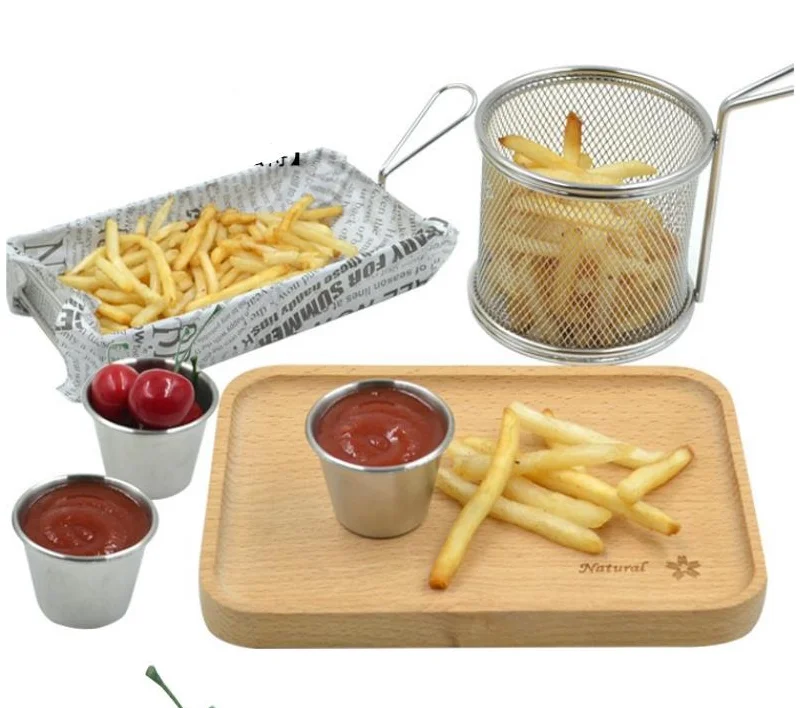 

2 Size Stainless Steel Sauce Cups Potato Chips Tomato Paste Cup Restaurant Salad Sauce Dipping Bowls 200PCS/LOT