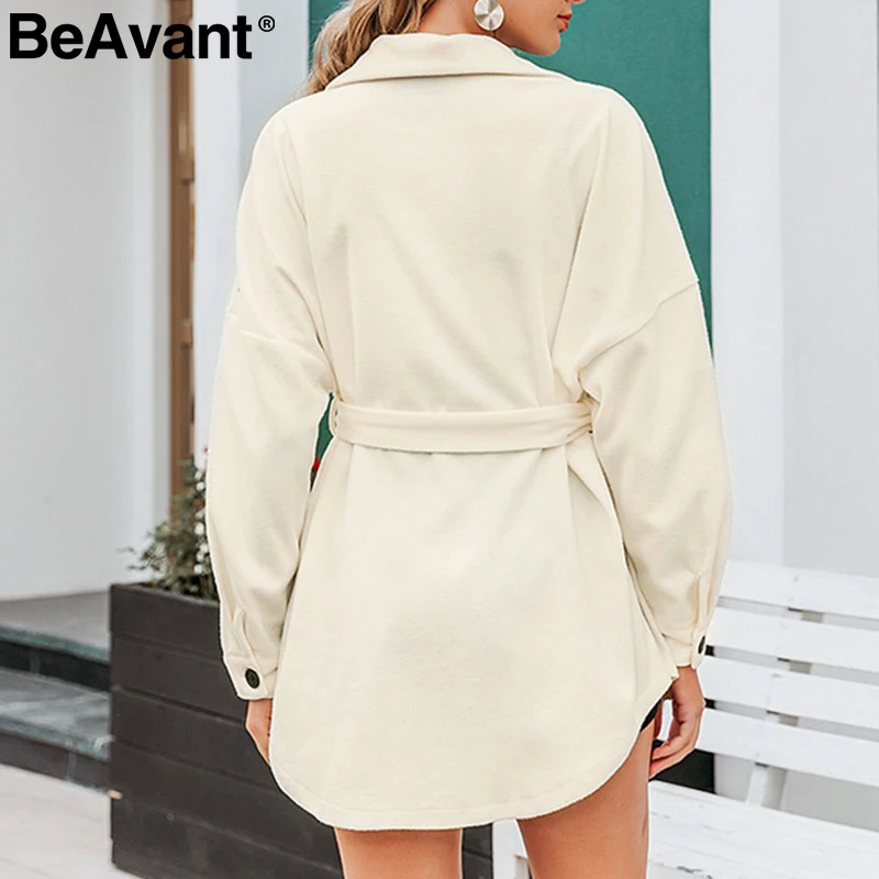 BeAvant, элегантная уличная одежда, Свободное пальто, женское, карманы, пояс, Осень-зима, женское твидовое пальто, повседневное, негабаритное, Женское пальто
